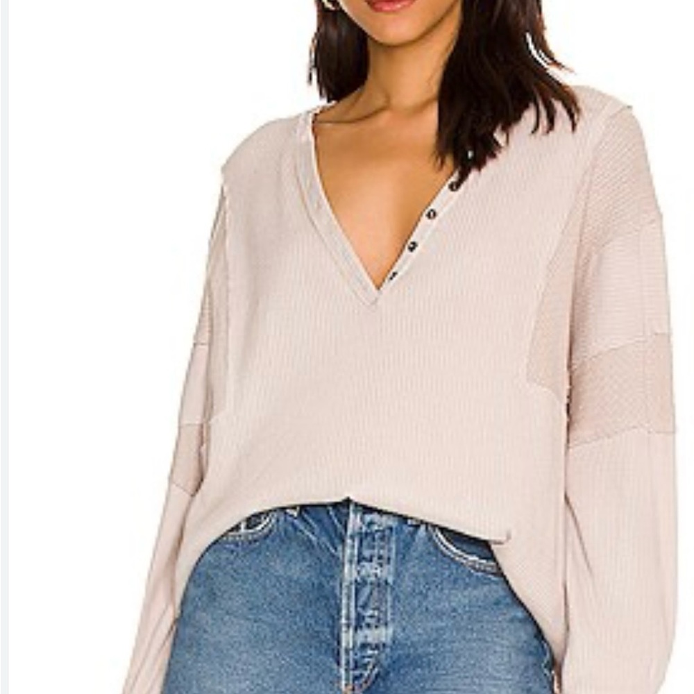 We The Free Beige Waffle Knit Henley